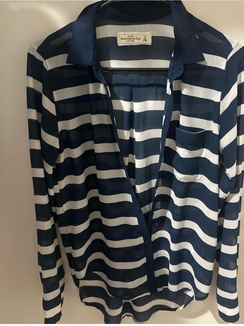 Abercrombie & Fitch Navy and White Striped women Button-Down Shirt